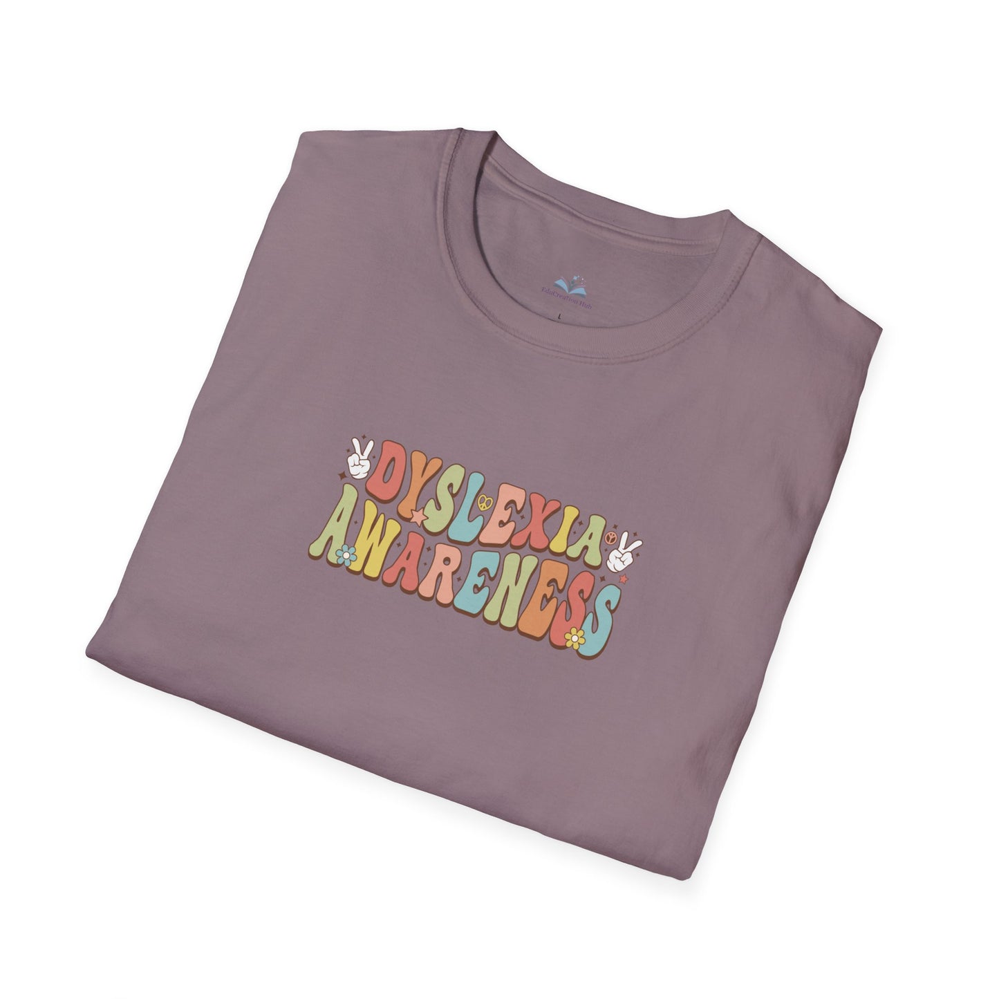 Folded t-shirt with 'Dyslexia Awareness' text on a white background