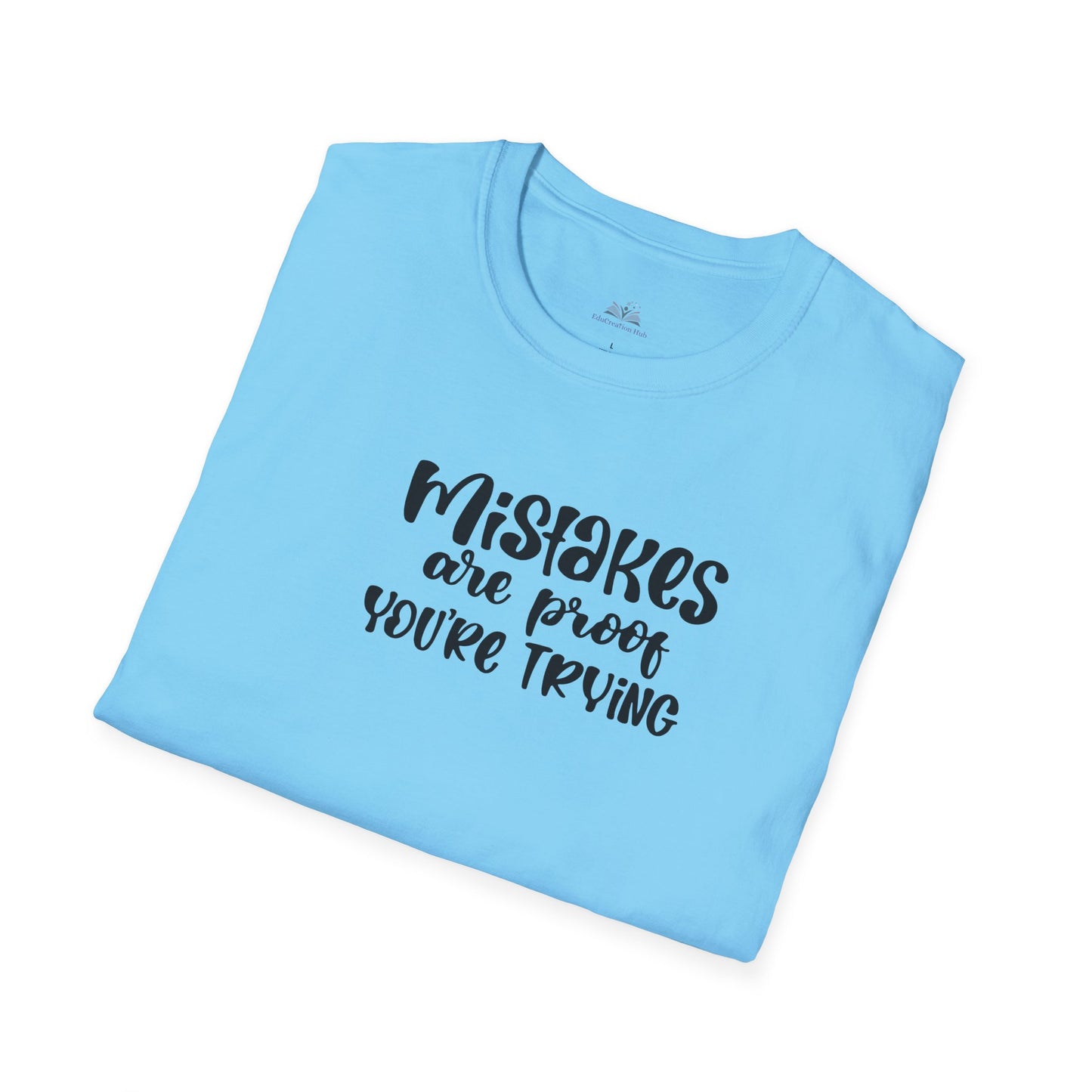 Light blue t-shirt with black text on a white background