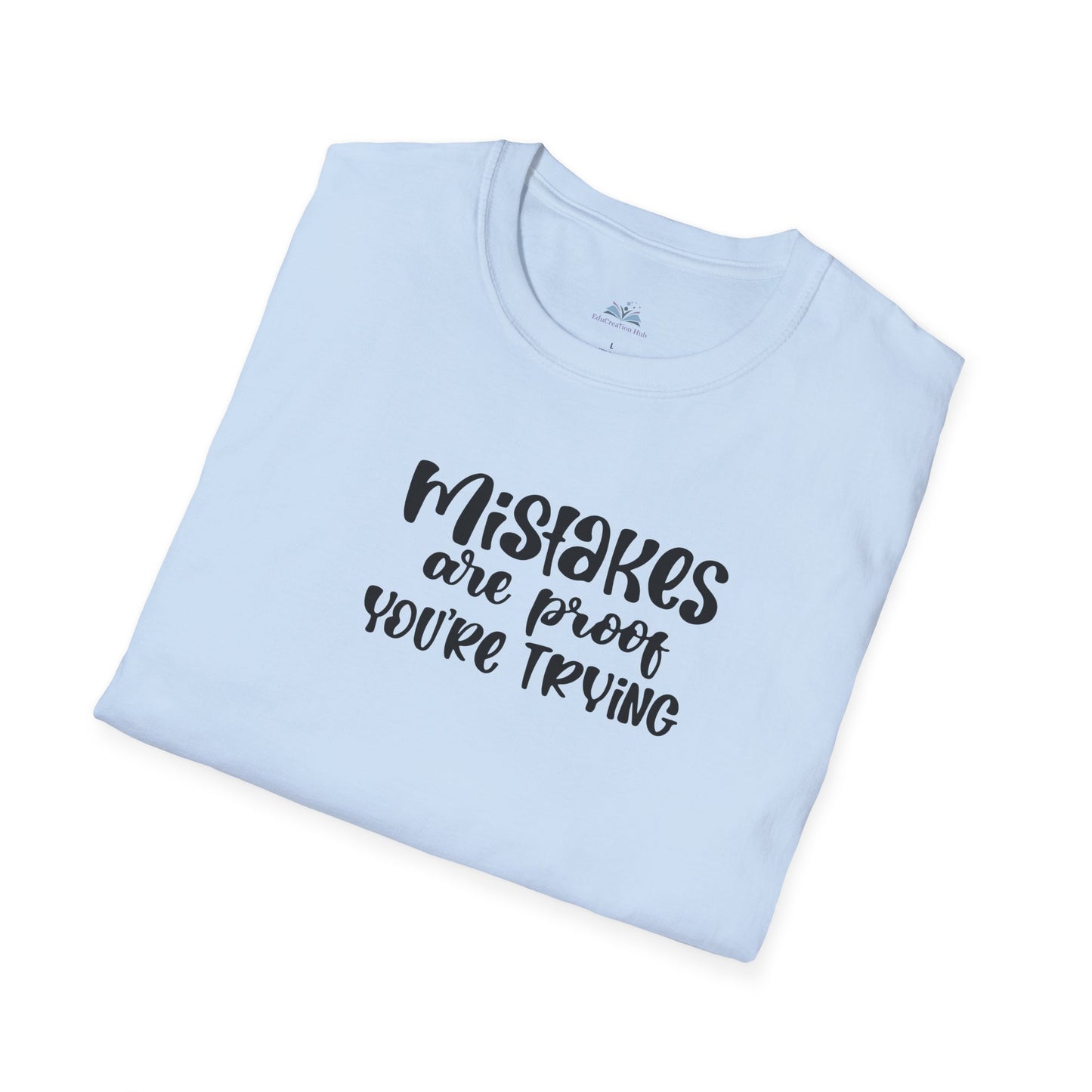 Light blue t-shirt with black text on a white background