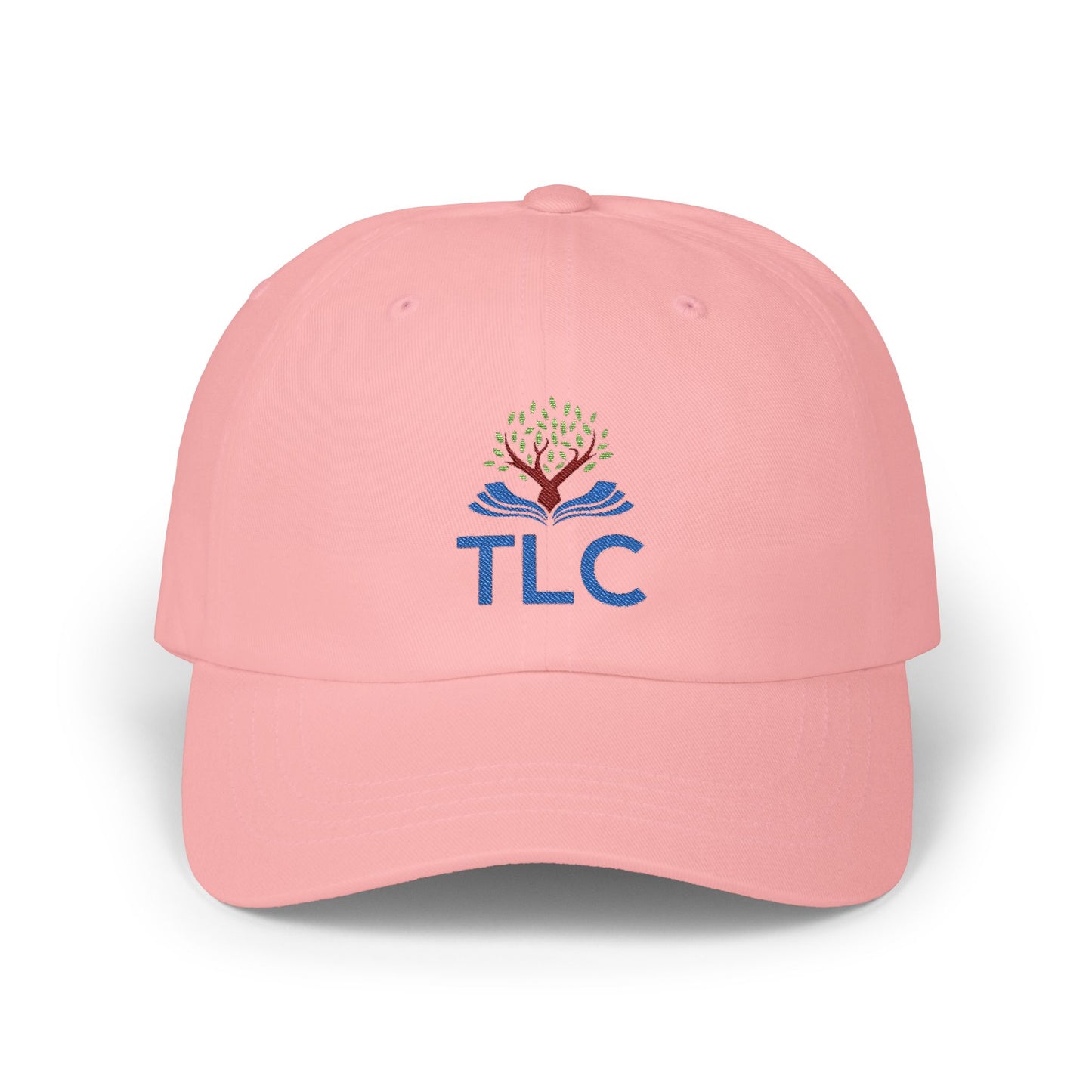 Pink cap with TLC logo on a white background