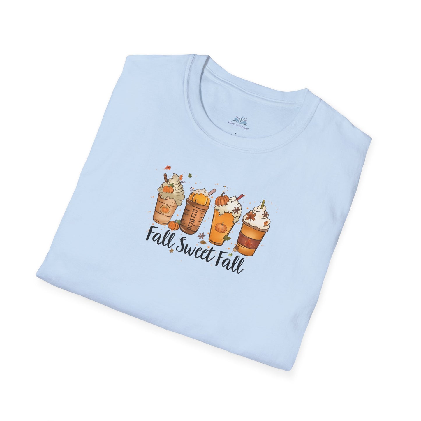 Light blue t-shirt with 'Fall Sweet Fall' graphic on a white background