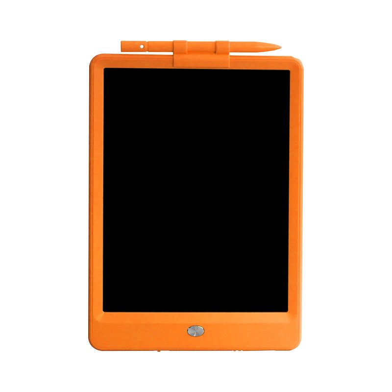 Orange electronic writing pad with a pen on a white background
