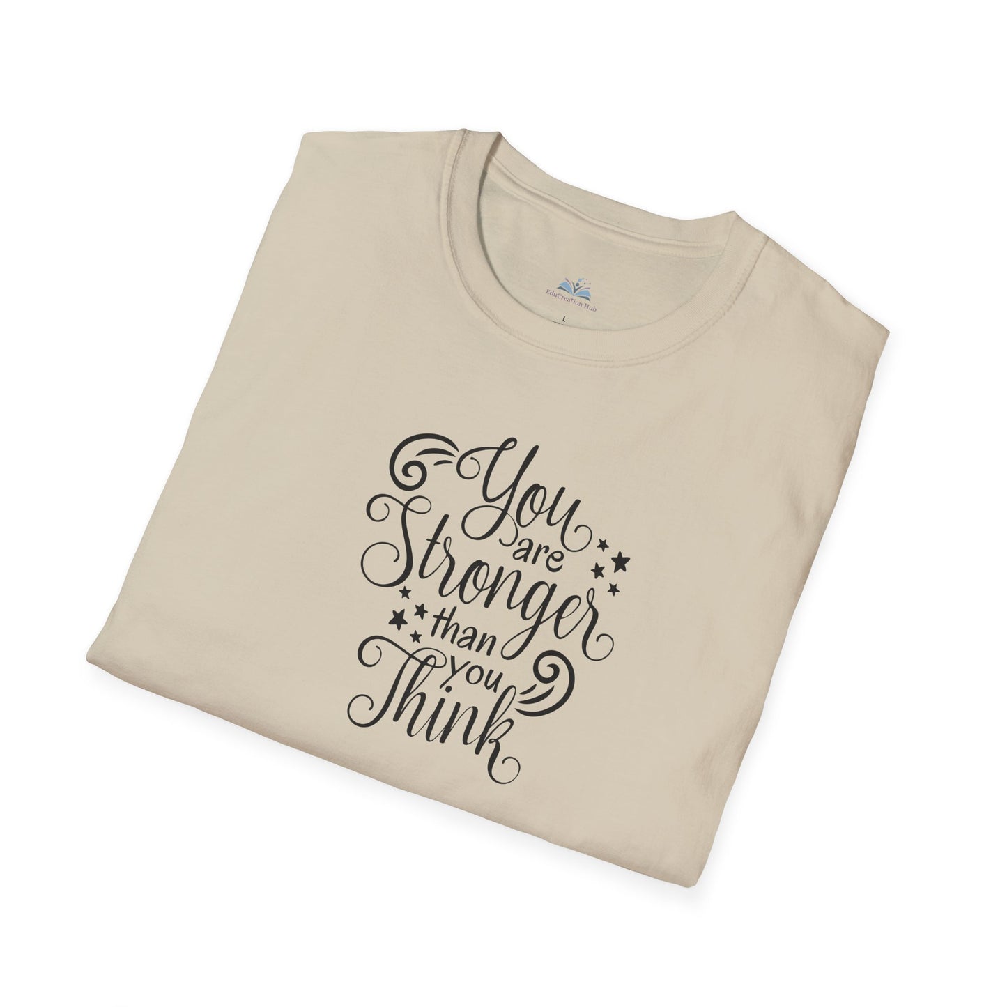 Beige t-shirt with motivational quote on a white background
