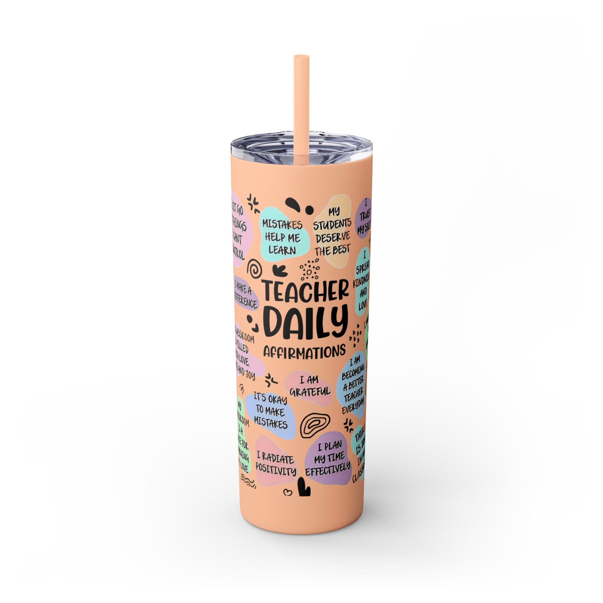 Tumbler with motivational quotes on a white background