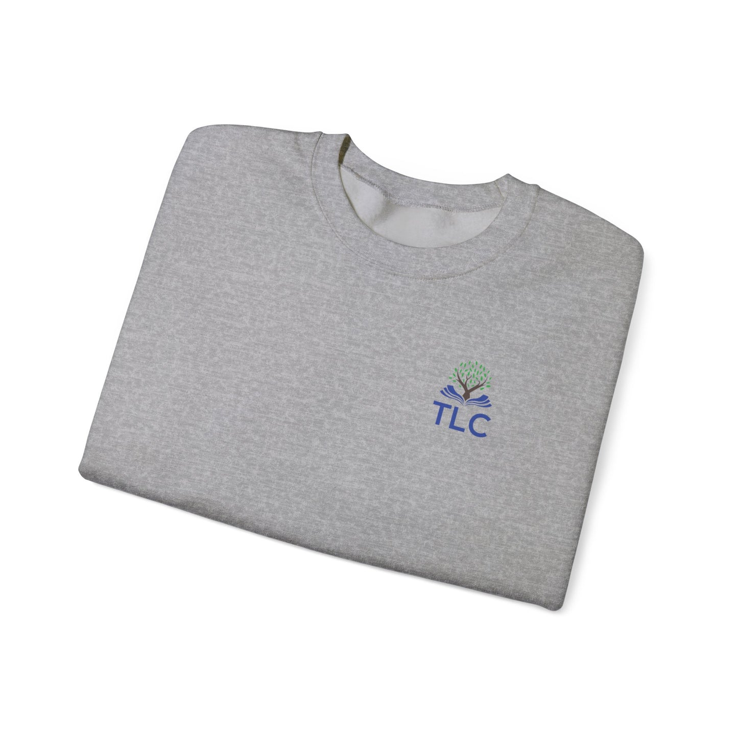 Folded gray t-shirt with 'TLC' logo on a white background