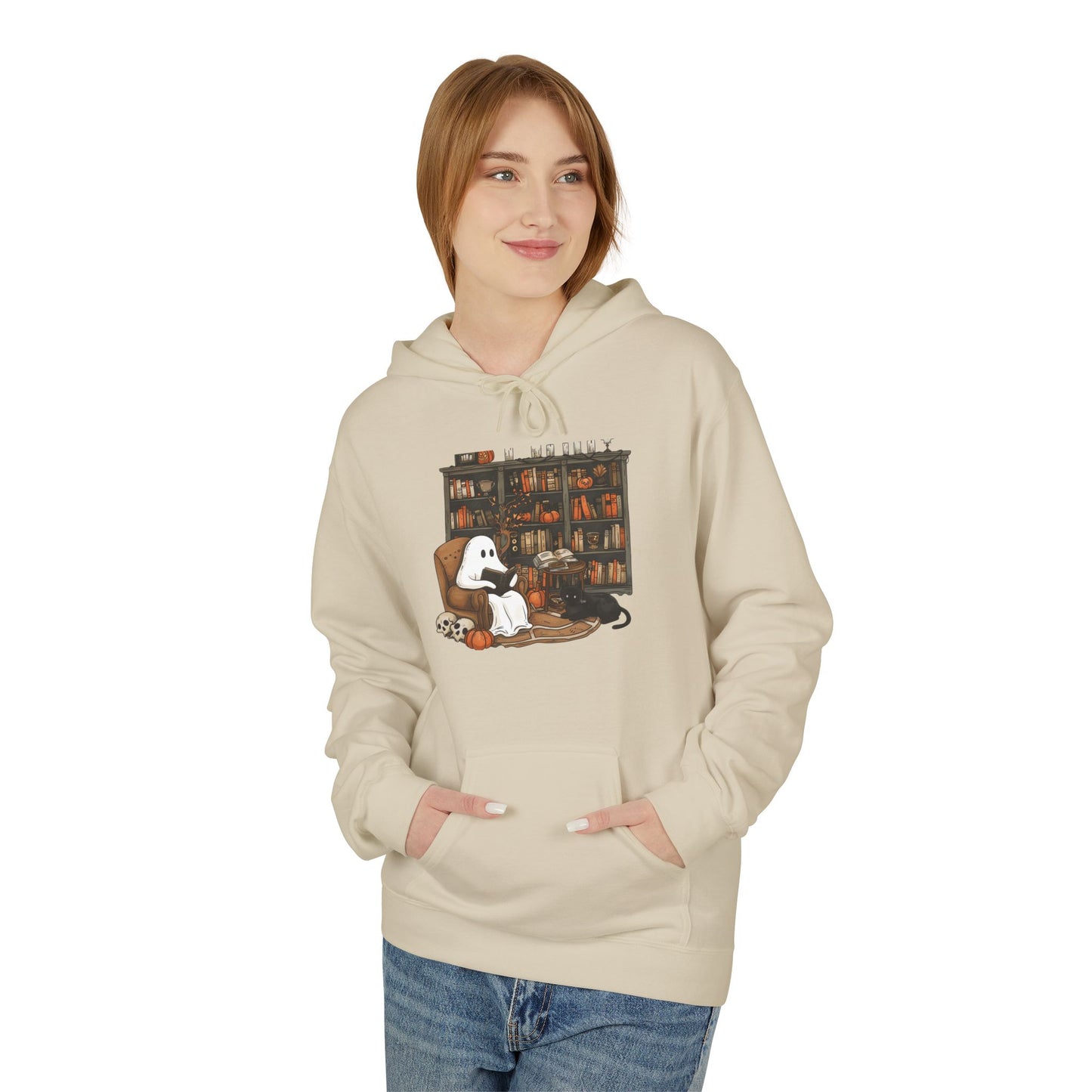 Cozy Ghost Reading Hoodie – Fall Book Lover Sweatshirt