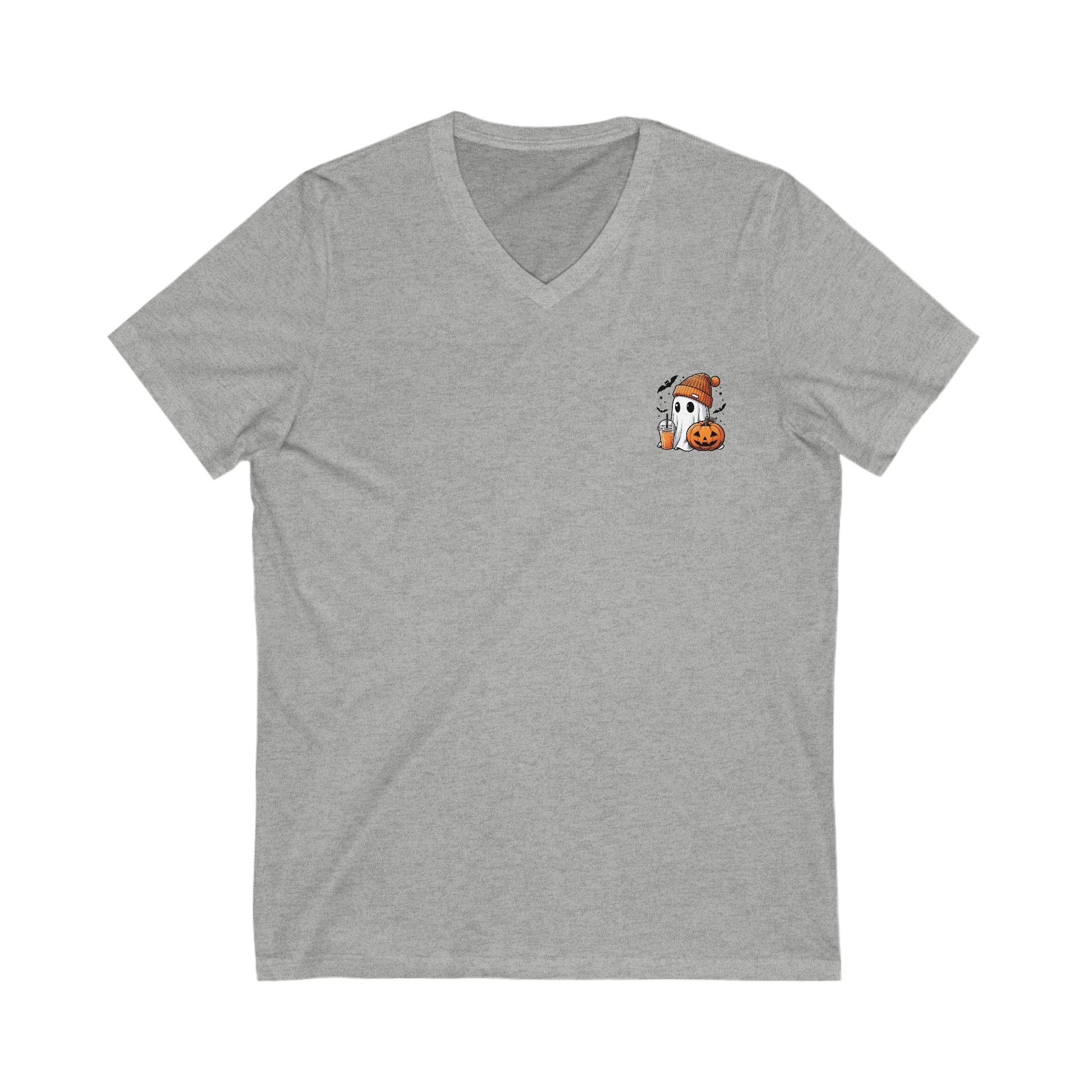 Gray t-shirt with a small graphic on the chest against a white background