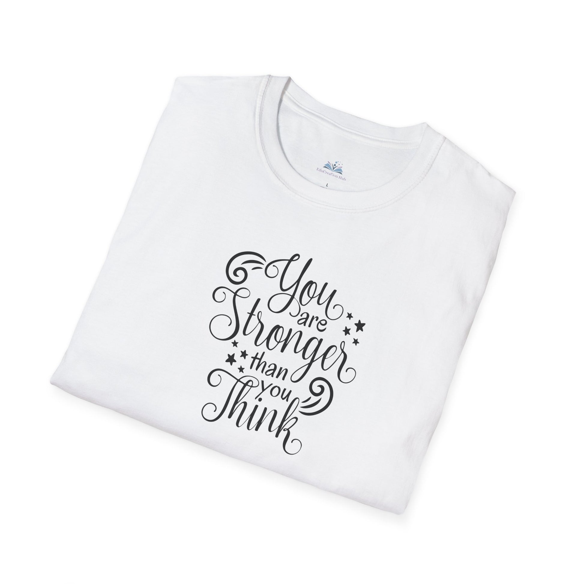 White t-shirt with motivational quote on a white background