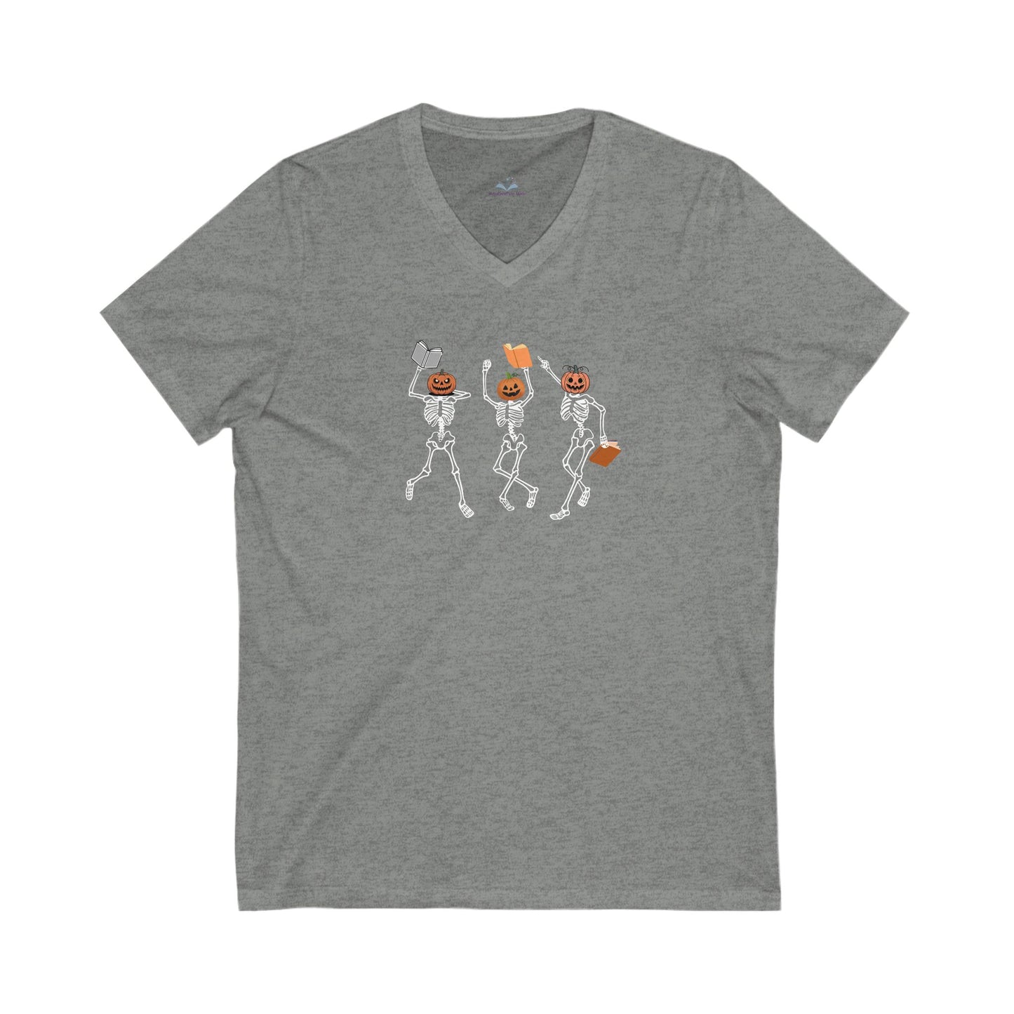 Gray t-shirt with skeleton design on a white background