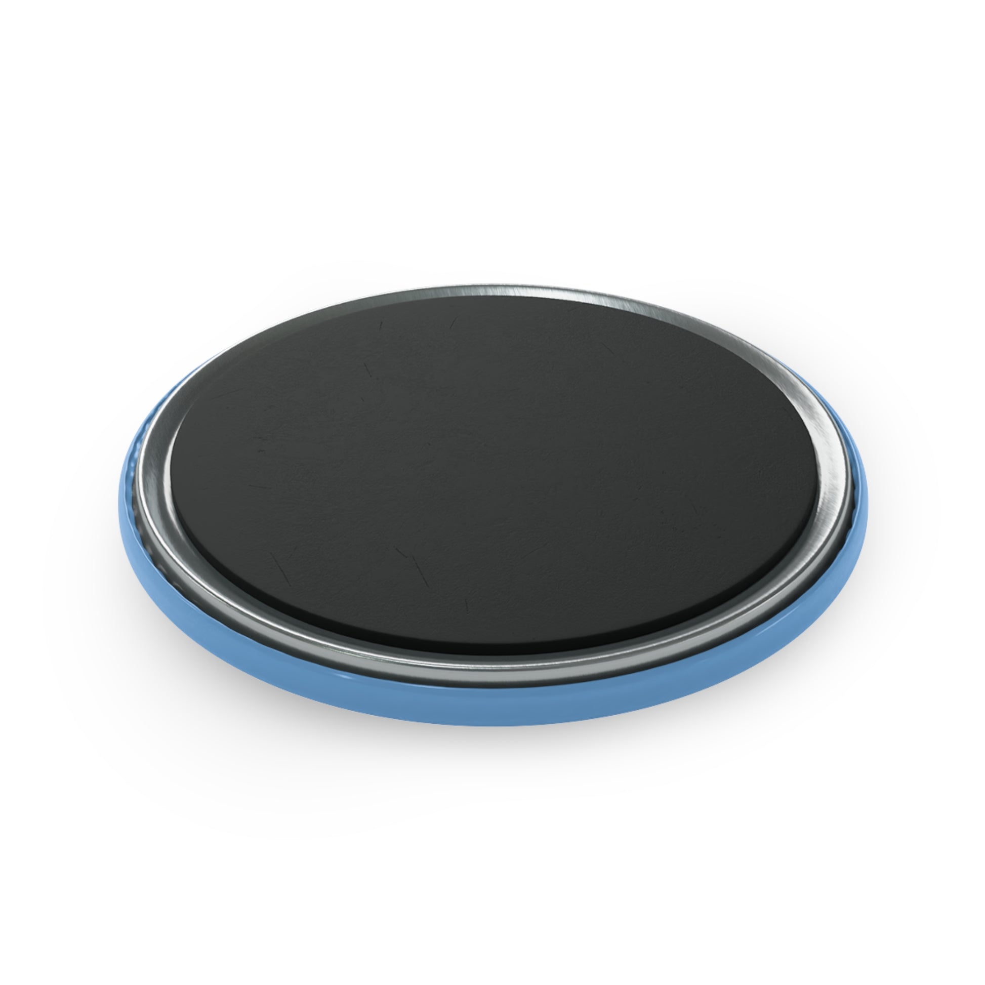 Round black object with blue rim on a white background