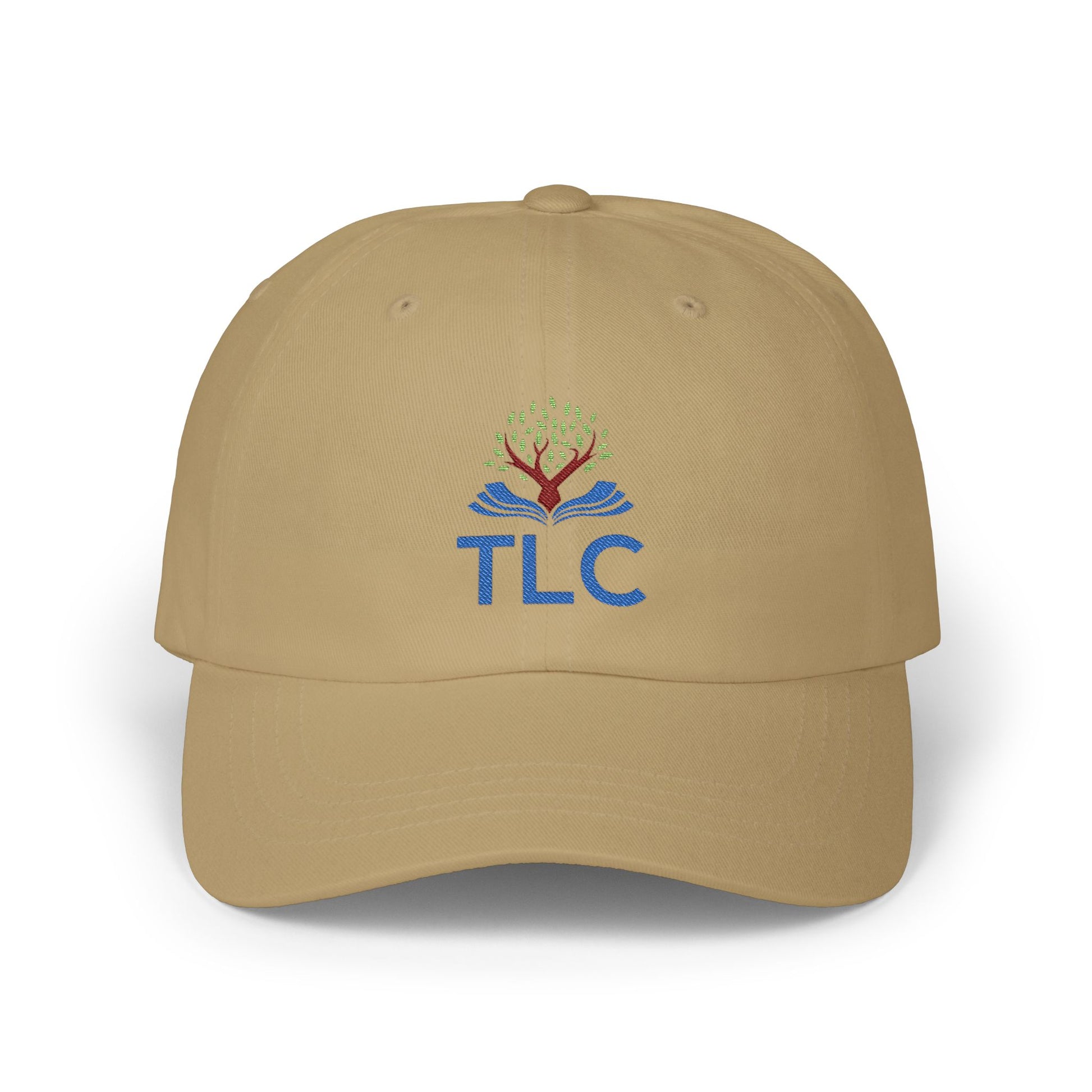 Beige cap with TLC logo on a white background