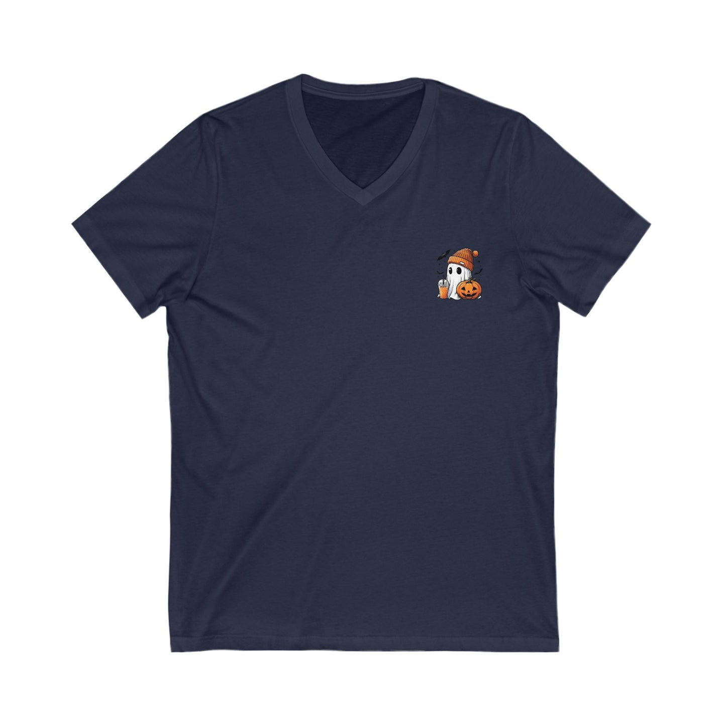 Navy blue t-shirt with a small graphic on the chest against a white background
