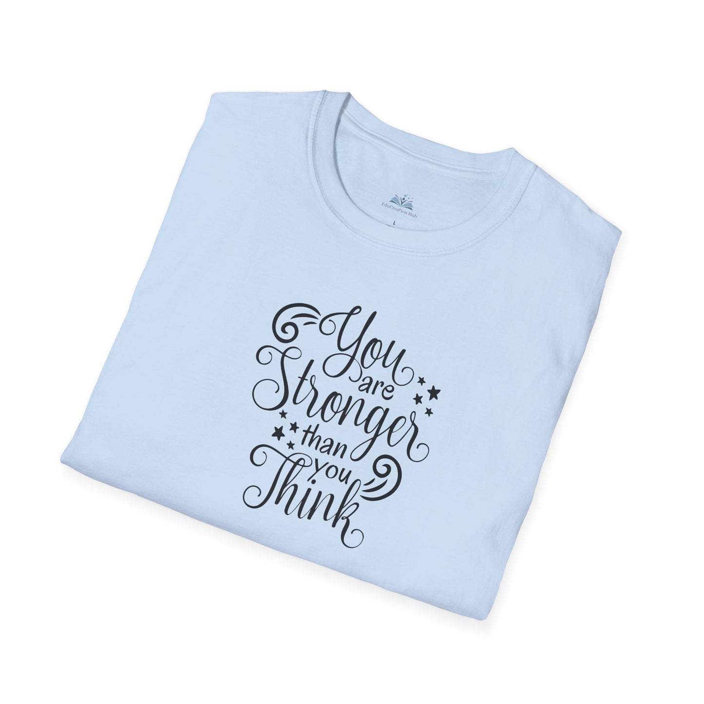 Light blue t-shirt with motivational quote on a white background