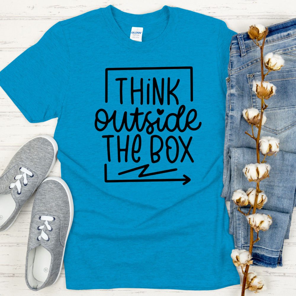 Think Outside the Box T-Shirt – Unisex Soft Cotton Motivational Tee for Teachers, Creatives & Students